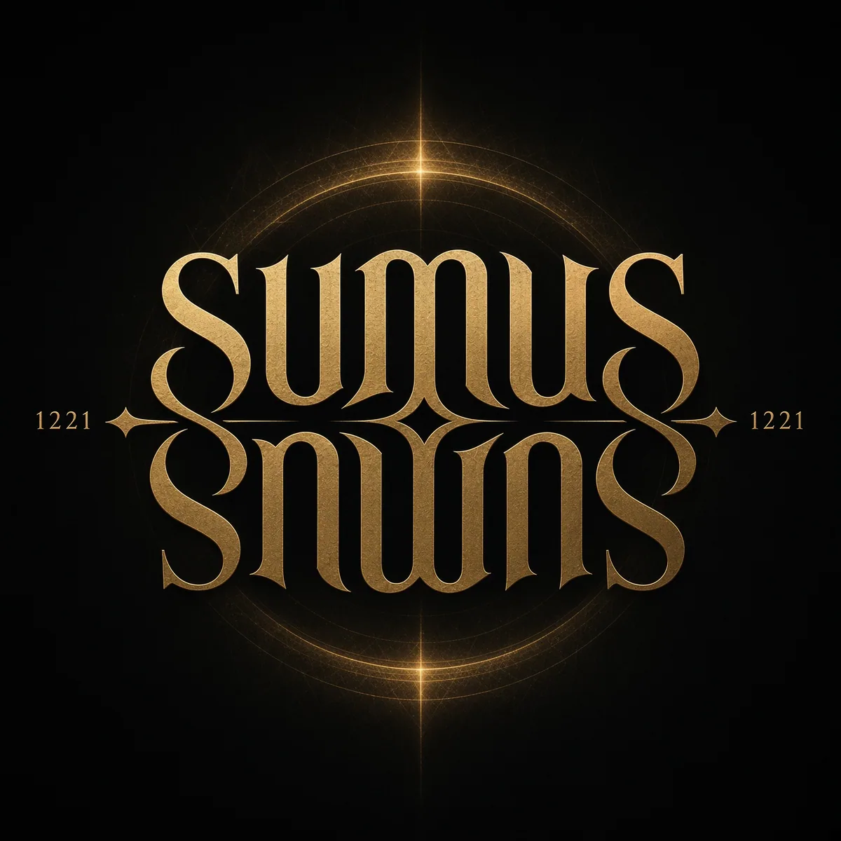 SUMUS mirrored gold wordmark with the number 1221